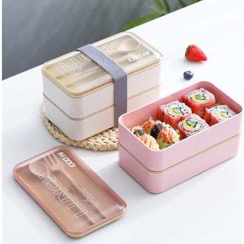 2021 1000ml Protable Lunch Box Double Layer Wheat Straw Bento Boxes Microwave Dinnerware Food Storage Container Lunch Box