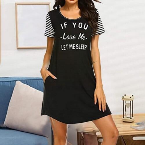 Sexy Pyjamas Night Dress for Women Short-Sleeved Striped Nightgown Loose Dormir Tops Large Size Leisure Sleepwear S-2XL