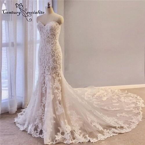 Boho Weddding Dresses Mermaid Bridal Dress with Shawl Strapless Corset Back Lace Appliques Beaded Bride Dress Vestido De Noiva