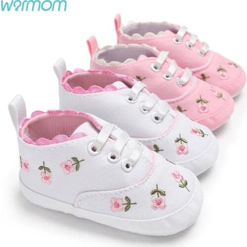 Warmom Baby Girl Shoes White Lace Floral Embroidered Soft Shoes Prewalker Walking Toddler Kids Shoes First Walker free shipping