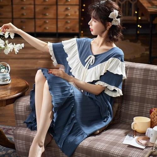 Plus Size "M-4XL" Womens Homedress Nightdress Half Sleeve Nightgowns Girls Sleepwear Cotton Sleepshirts Loose Home Clothing