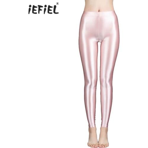 Women Glossy Leggings Stretchy Yoga Pants High Waist Trousers Workout Gym Exercise Fitness Skinny Pants Nightclub Dance Costumes