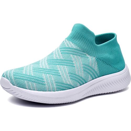 Women Vulcanized Shoes Walking Running Shoes Hiking Stripes Sock Trainers Gray Green Purple Slip on Flats Women Casual Sneakers