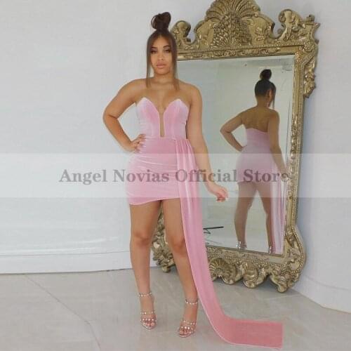 Womens Pink Velvet Prom Dresses 2021 with Skirt Black Girl Formal Party Cocktail Graduation Gown Robe De Princesse