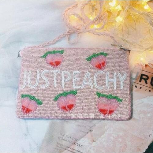 Angelatracy Purse Pink Peach Coin Bead Women Plus Phone Handmade Daily Holder Beads Embroidery Zipper Wallet Shoulder Bag