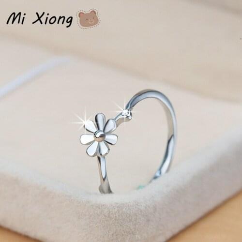 Mi Xiong s925 sterling silver Woman rings small flowers mini cute exquisite micro-set crystal charm wedding gift brand jewelry