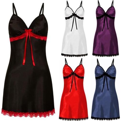 Women Lace Bowknot V-Neck Backless Strappy Sleepwear Sexy Nightdress Underwear Featuring lace and bowknot design perfect gifts