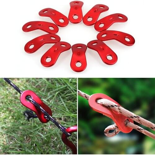 10pcs/set Outdoor Camping Hiking Tent Parachute Cord Rope Buckle Aluminum Alloy Cord Buckle Tensioners Fastener Travel Kit Tools
