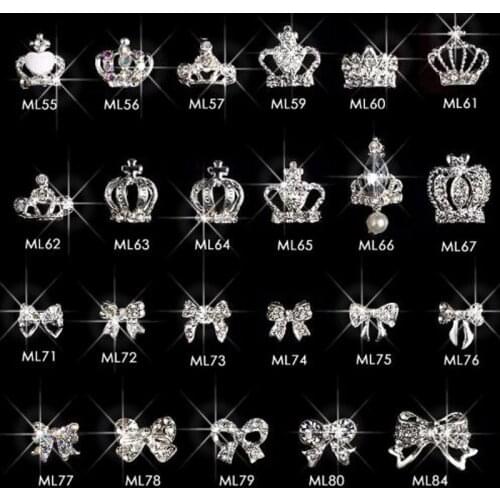 10Pcs Metal 3D Nail Alloy Rhinestones Shinny Crown/Bow Design Diamond Gems Nail Crystal Charms Nail Art Supplies Nail Charms 1#3