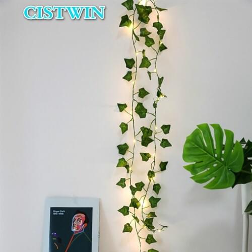 2M 20LED Battery Powered LED Light String Artificial Flowers Tree Vine Copper Wire Lamp Lights String Simulation Green Leaf Tree