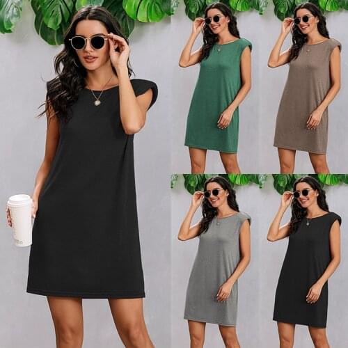 2021 Summer O-Neck Sleeveless Womens Dress Fashion Casual Solid Straight Simplicity Beach Ladies Mini Dresses Vestidos