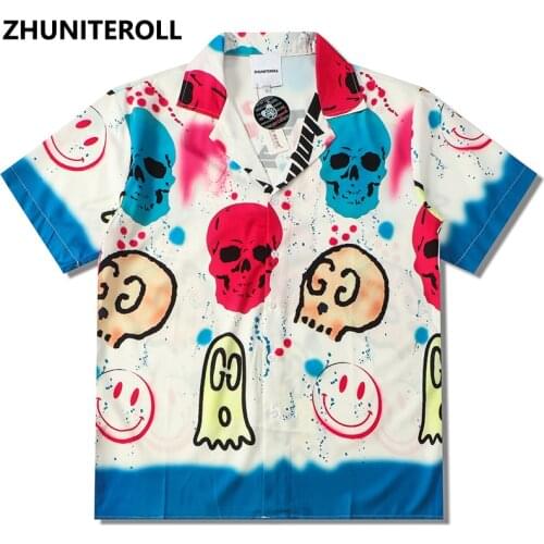 2021 Fashion Mens Shirts Graffiti Print Button Down Shirt For Men Streetwear Hawaiian Beach Harajuku Holiday Party Blouse Tops