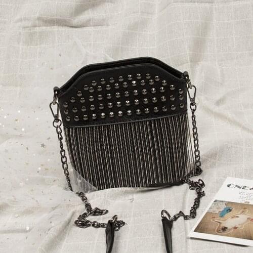 BENVICHED 2021 new styles metal fringes rivets chains water bottles small shoulder bags satchels womens bags bucket c108