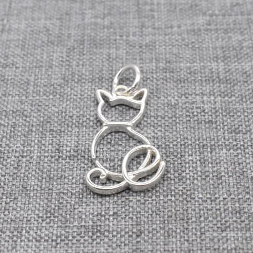 5 Pieces of 925 Sterling Silver Cat Charms Cut-out Pet Animal Pendant for Bracelet Necklace Earring