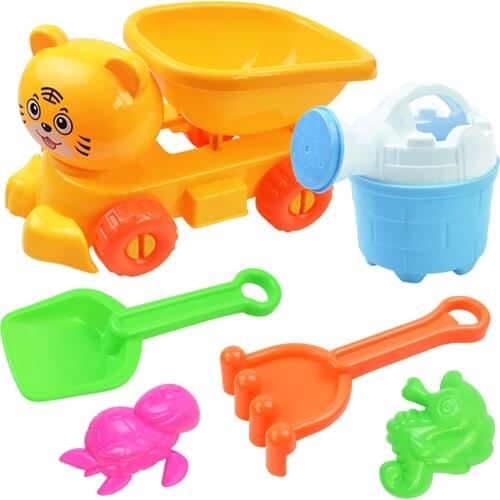 6pcs Bucket Digging Sand Shovel Sandbox Tool Baby Kids Beach Sand Toy Set Toddlers Bucket Cartoon Molds Sand Playset Kits