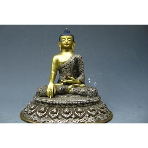9 Tibet Fane Pure Copper Bronze Gild Silver Sakyamunil Tathagata Buddha Statue