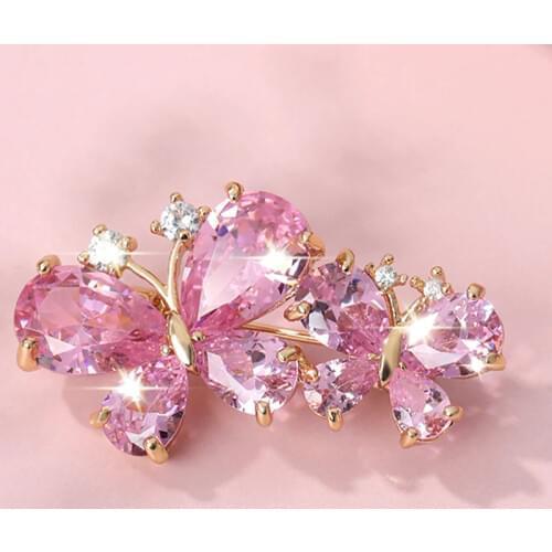 Pink Rhinestone Brooches for Women Butterfly Brooch Wedding Fashion Jewelry Gift Women Cute Zinc Crystal Butterfly Enamel Pin