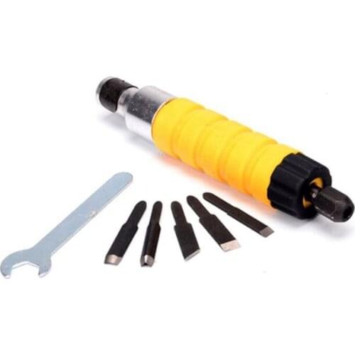 Wood Chisel Woodworking Carving Set Electric Carving Machine Engraving Knife Tool with 5 Blades and 1 Wrench