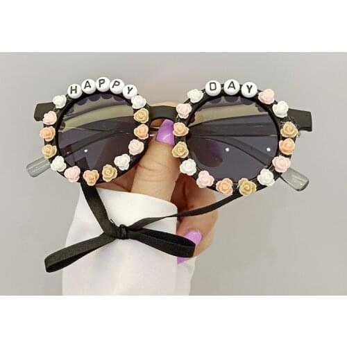 2021 6 Colors Fashion Children Kids Baby Sunglasses Flower Letter Round Shape Frame Headwear Outdoor Beach Holiday Sunglasses