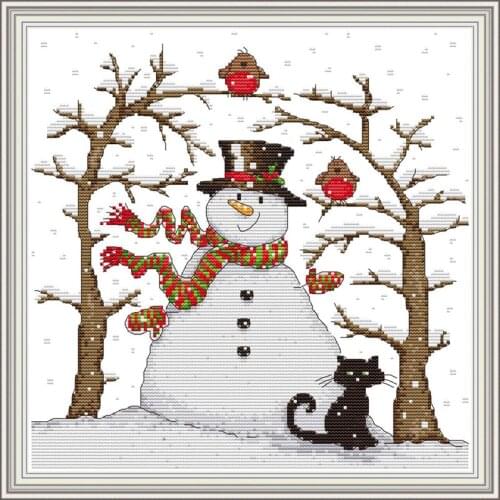 Everlasting Love Snowman 2 Ecological Cotton Cross Stitch Kits Clear Printed 11 14CT DIY Holiday Gift New Year Sales Promotion