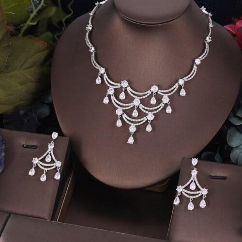 Janekelly 2pcs Bridal Zirconia Full Jewelry Sets For Women Party, Luxury Dubai Nigeria CZ Crystal Wedding Jewelry Sets