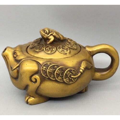 China brass gold toad teapot crafts statue