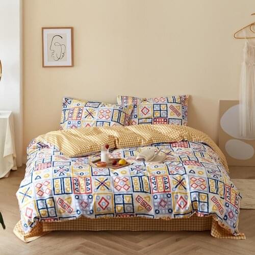 WUJIE 100% Cotton Geometric Pattern Bedding Sets with Pillowcases Fade Resistant Duvet Covers Twin/Full/Queen/King Bed Set
