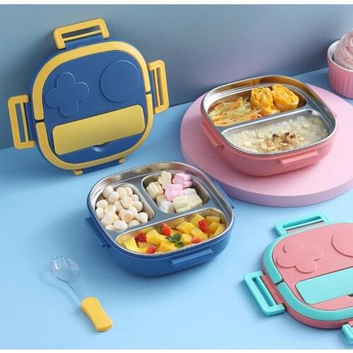 Lunch Box 550ML Lid Travel Snacks Container Stainless Steel Outdoor Picnic Kids Baby Food Storage Anti Slip Portable Bento Box