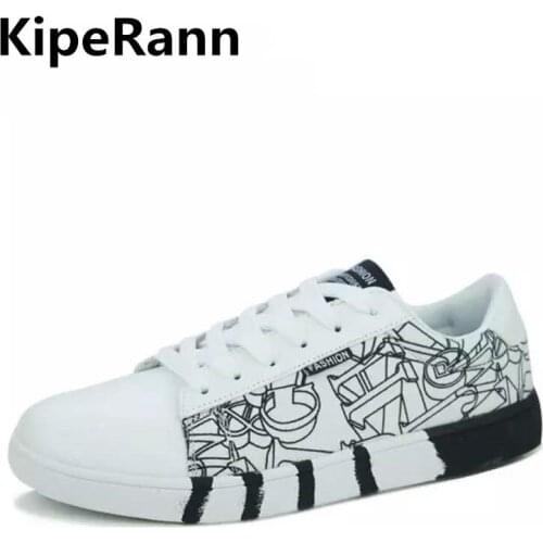KipeRann Mens shoes 2018 spring new mens casual canvas sports shoes Korean students print running shoes tennis men