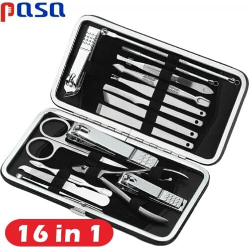 18 in 1 Stainless Steel Nail Art Manicure Tools Set Nails Clipper Scissors Tweezer Knife Manicure Sets Stone Pattern Case