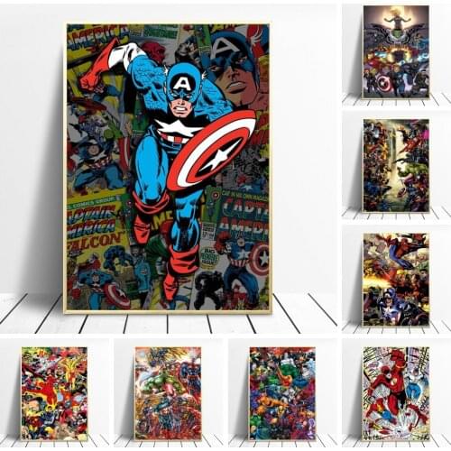 Marvel Avengers Canvas Painting Wall Art Captain America Super Hero Anime Comics Poster and Print Picture for Home Decoration