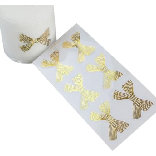 600pcs/lot New 4.5*3CM Golden Big Bow Gold Handmade Sweet Candy Packaging Sealing Label Sticker Adhesive Stationery Wholesale