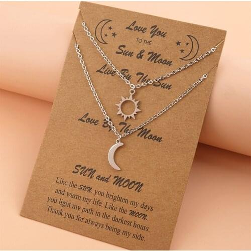 Moon Sun Charm Couple Necklace Stainless Steel Hollow Butterfly Heart Pendant Link Chain Necklace For Women Men Family Jewelry