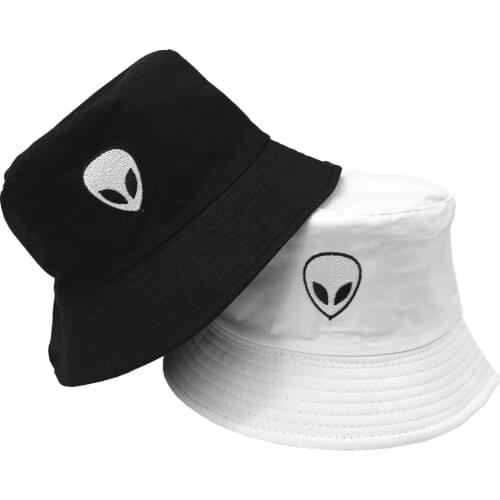 Unisex Embroidered Alien Bucket Hat for Men Women Summer Cotton Foldable Beach Sun Hat Fisherman Hat Outdoor Gorro Hip Hop Hat