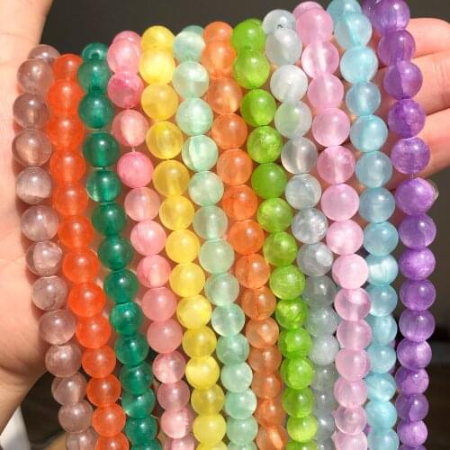 Natural Minerals Stone Beads 4-12mm Round Jades Chalcedony Spacer Beads for Needlework DIY Jewelry Making Bracelet Neckalce 15