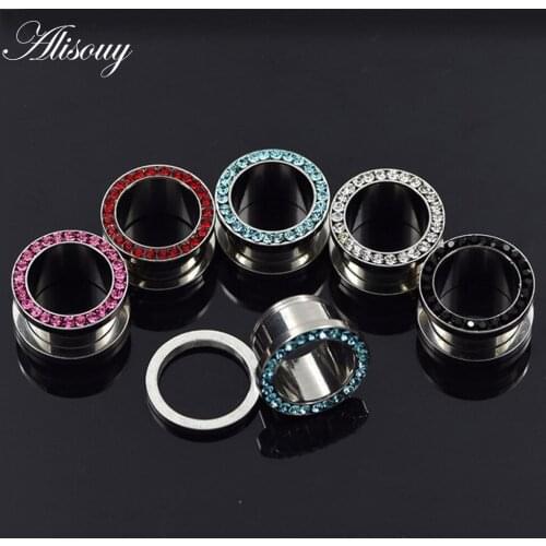 Alisouy Unisex 3-14mm Ear Stretcher Surgical Stainless Steel Single Flare Flesh Tunnel Ear Plugs Expander Body Piercing Jewelry