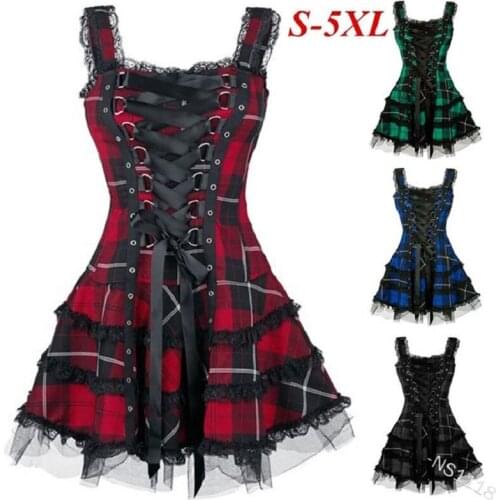 Plus Size S-5XL Dress Vintage Gothic Lace Up Summer Dress Dark Lolita Costume Steampunk Mini Cosplay Dress Cosplay Bodysuit