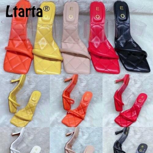 LTARTA Women Shoes High Heels Transparent Sandals Slippers Womens 2021 Summer Square Toe Womens Shoes Sandals ZL-808-1