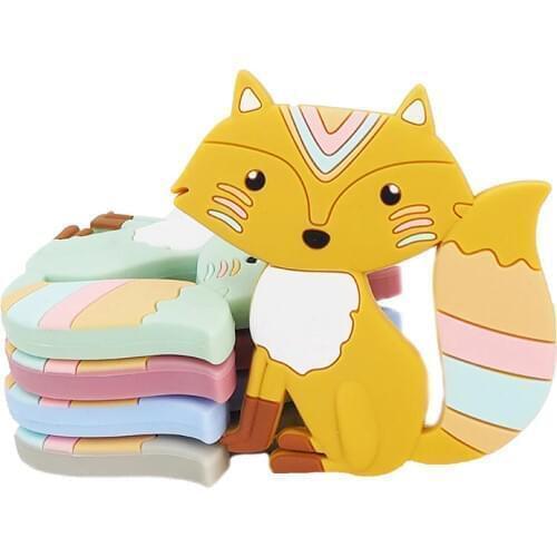 Chenkai 1PCS Fox Shape Silicone Baby Teether BPA Free Sensory Nursing Pacifier DIY Infant Necklace Pendant Teething Chewing Toy