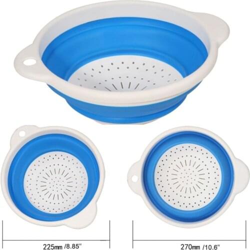 Collapsible Strainer Round Shape Silicone Kitchen Squish Folding Fruits Vegetables Storage Basket Organizer Kitchen Gadgets