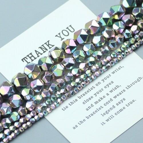 Plating Light Purple Colorful Stone Faceted Natural Hematite Loose Spacer Beads For Jewelry Making DIY Bracelet Accessories 15