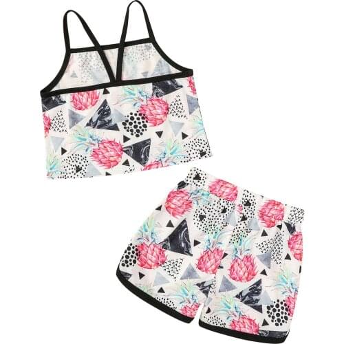 Girls Sleeveless Square Collar Cropped Tops+Side Split Short Pants
