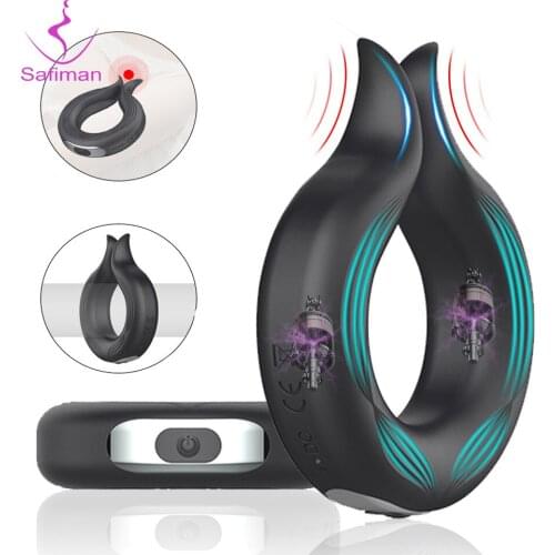 Vibrating Penis Massager Ring for Men Sex Toys Cockring Scrotum Delay Ejaculation Male Vibrator USB Rechargeable Cock Rings Dick