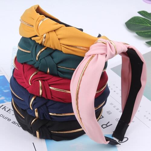 Fashion Bohemian Soft Knotted Hairband Solid Color Headband for Women Golden Rim Hair Hoop Girl Bezel Headbands Hair Accessories