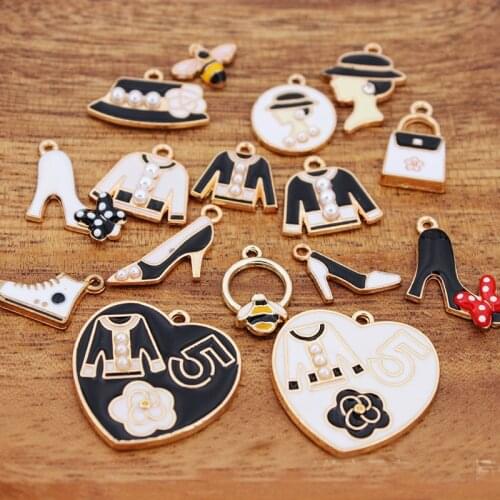 Mix 10pcs Elegant Enamel Heart Shape Handbags Shoes Bags Charms Pendant for Necklace Keychain Earring Jewelry Making Accessories