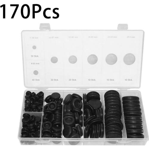 170Pcs Rubber Grommet Assortment Contain 7 Popular Sizes Firewall Hole Plug Set Electrical Wire Gasket Kit For Car