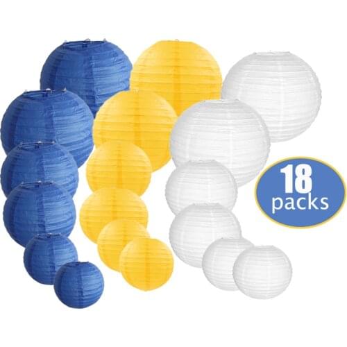 18 Pcs/set 8"-12" White Yellow Blue Chinese Paper Lantern Assorted Sizes Color Round Ball lampion Wedding Party Hanging Decor