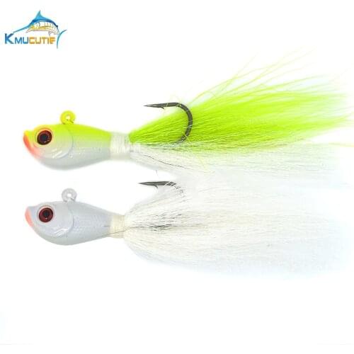 2pcs 1-8 OZ Bucktail Jigs white green Saltwater big game Flounder Bass Bluefish Striper Bucktail Jigs fishing lures