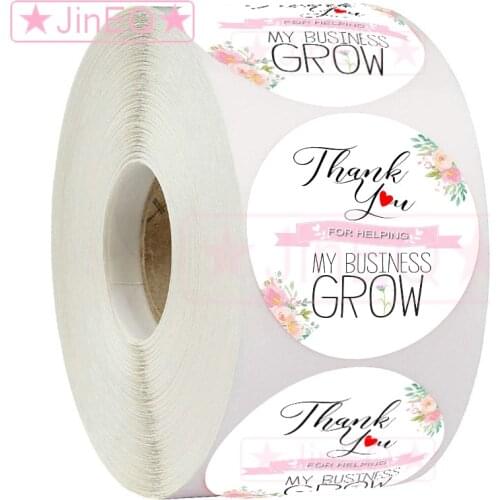 500pcs Flowers Thank you stickers for small business Circle White Paper Label Stickers for Packaging Gift Envelope Seal Stickers