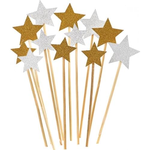 6 Pcs Glitter Gold Silver Star Cake Cake Topper Happy Birthday Decoration Baby Shower For Baby Birthday Party Wedding Supplies